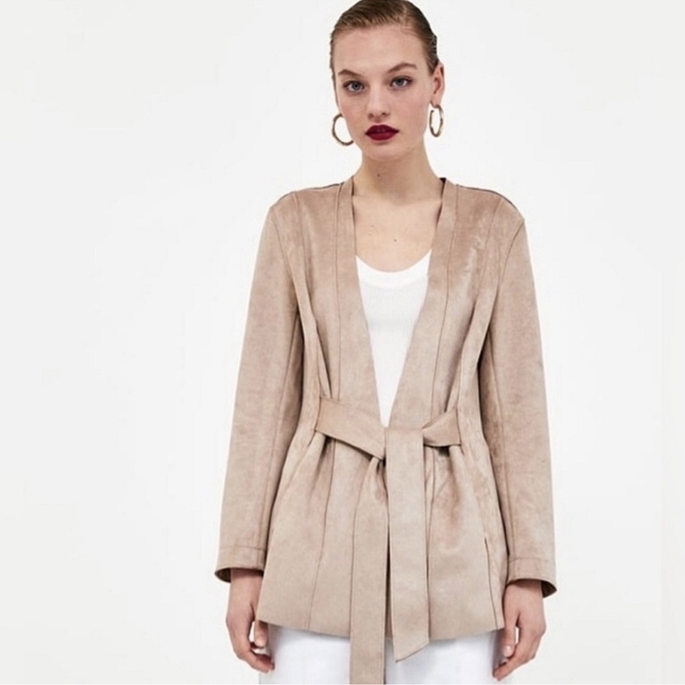 Zara Faux Suede Tie Jacket NWOT